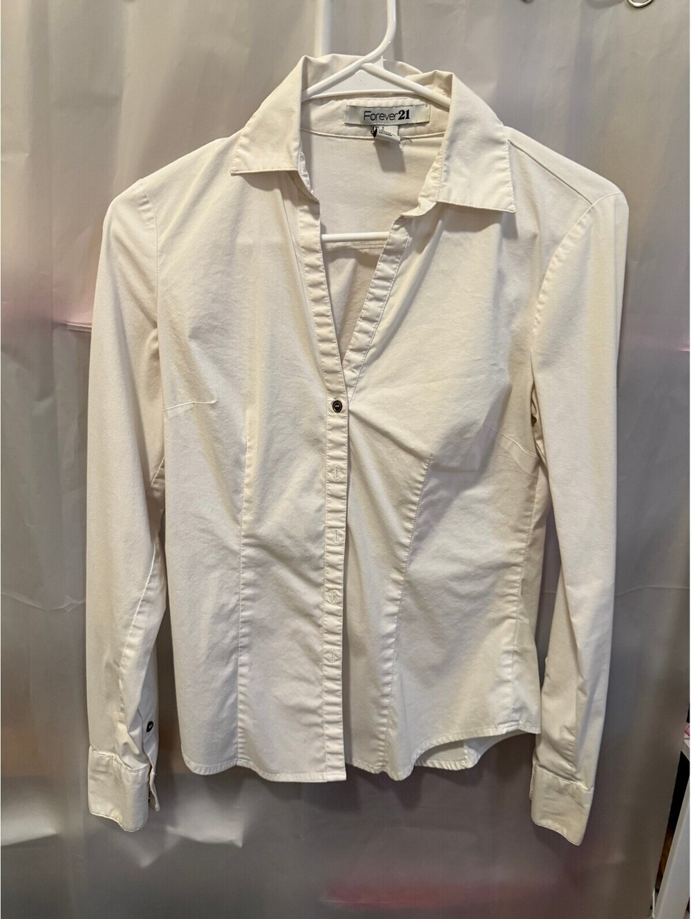 Forever 21 White Button-Up Blouse, Size Small
